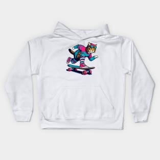 Skateboarding Cat Kids Hoodie